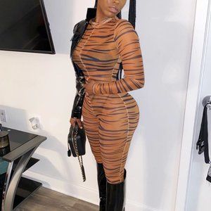 Sheer Tiger Print Mesh Jumpsuit